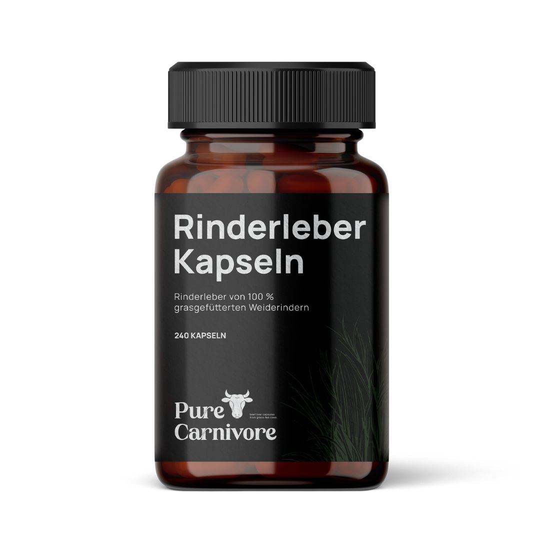 Hochwertige Rinderleberkapseln aus 100% grasgefütterten Weiderindern – natürlich, nährstoffreich und ideal für eine carnivore, paleo- oder ketogene Ernährung.